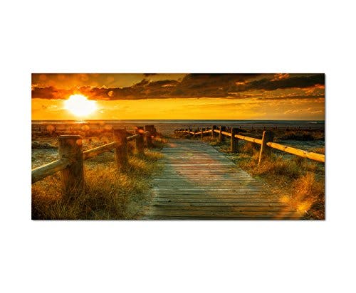 Augenblicke Wandbilder 120x60cm - Fotodruck auf Leinwand und Rahmen Sonnenuntergang Strand Meer Steg - Leinwandbild auf Keilrahmen modern stilvoll - Bilder und Dekoration