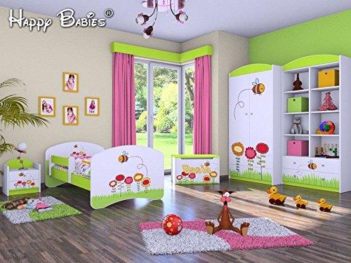 naka24 5-teiliges Set Jugendzimmer Kindermöbel Insekten Kinderbett für Mädchen/Jungen