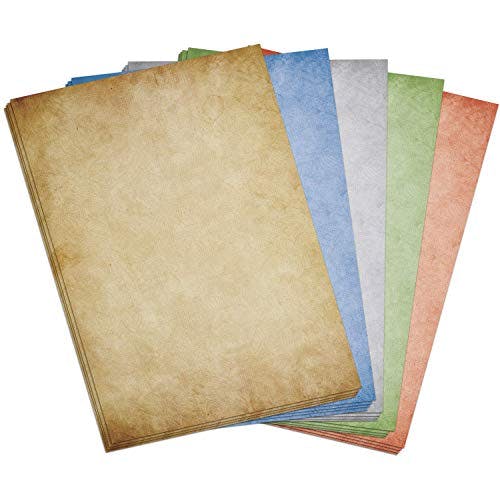 50 Blatt Briefpapier (A4) | Bunter Vintage Mix (5 Farben) | Motivpapier Set | edles Design Papier | beidseitig bedruckt | Bastelpapier | 90 g/m²