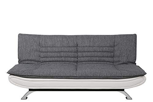 AC Design Furniture Jasper Bettcouch Hellgrau/Weiß, Schlafsofa mit 3 Liegepositionen, Moderner 3-Sitzer Ohne Armlehne, Gepolstert mit Verchromten Beinen, L: 196 x H: 91 x T: 98 cm