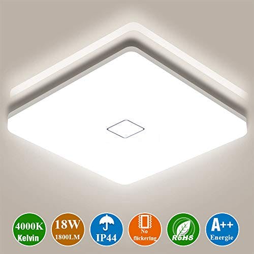 Airand LED Deckenleuchte 18W, Platz Deckenlampe Bad 1800LM 4000K Neutralweiß, IP44 Wasserdicht Flimmerfreie Deckenlampe für Badezimmer Küche Schlafzimmer Büro Balkon Flur Esszimmer usw