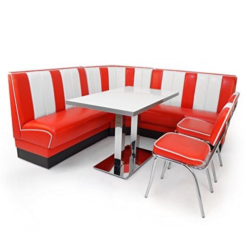 möbelland24 American Diner Set XXL: 2X Dinerbank 122cm + Eckbank 78x78cm + Diner Tisch + 2X Retro Stuhl