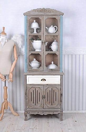 Antik Vitrine Buffet Schrank Shabby Chic Vitrinenschrank Küchenvitrine 183 cm mxa022 Palazzo Exklusiv