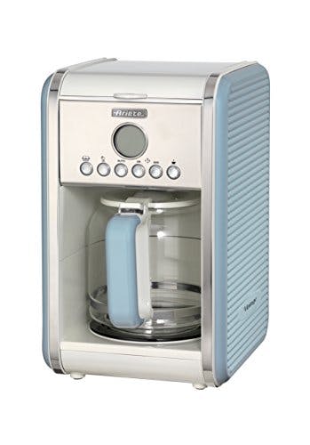 Ariete Vintage 1342 Retro Americano-Kaffeemaschine, Hartglaskaraffe, bis zu 12 Tassen, 24-Stunden-Timer, Auto-Abschaltung, Anti-Drip-Funktion, beheizte Platte, 1,5 L Fassungsvermögen, 2000 W, Blau