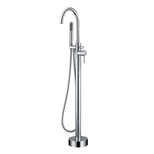 Arputhy Freistehende Badewannenarmatur Wasserhahn Wannenarmatur Badewanne Standarmatur Armaturen Bodenmontage Badezimmerarmatur mit Handbrause Chrom