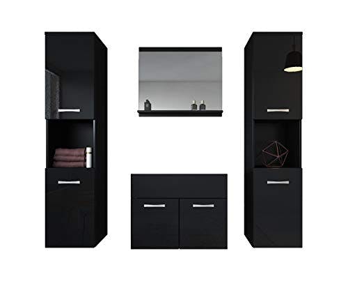 Badplaats B.V. Badezimmer Badmöbel Set Montreal XL 60cm Waschbecken Schwarz Hochglanz Fronten - Unterschrank Hochschrank Waschtisch Möbel