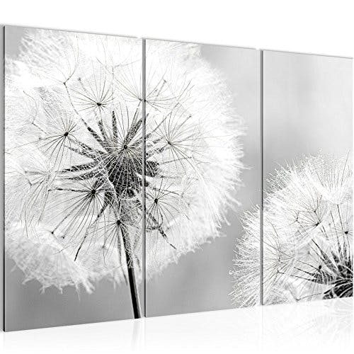 Runa Art Wandbilder Pusteblume Bild XXL Wohnzimmer Schlafzimmer Schwarz Weiss Natur 120 x 80 cm 3 Teilig 207131c