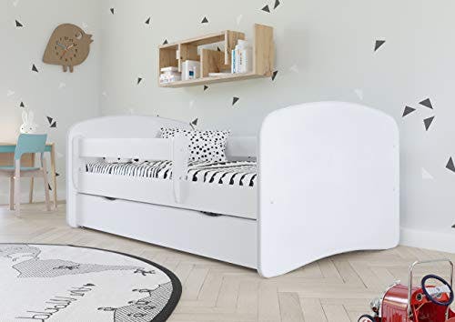 Bjird Kinderbett Jugendbett 70x140 80x160 80x180 Weiß mit Rausfallschutz Schublade und Lattenrost Kinderbetten für Mädchen und Junge - ohne Motiv 160 cm