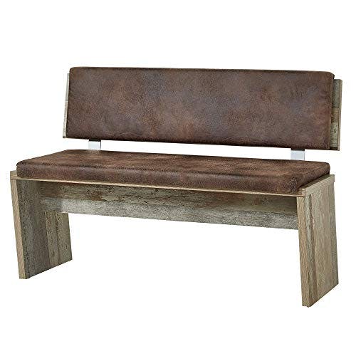 Stella Trading Bonanza Vintage Sitzbank in Driftwood Optik - bequeme Retro Sitzbank mit Lehne für Ihr Wohn- &amp; Esszimmer - 126 x 86 x 55 cm (B/H/T)