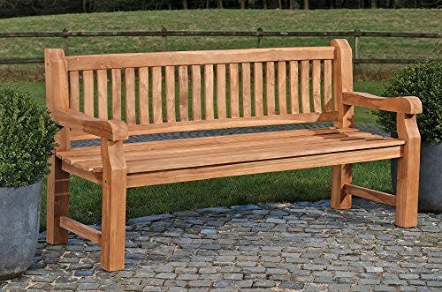 CLP Wetterfeste Gartenbank Jackson V2 aus massivem Teakholz | Holzbank mit ergonomischer Sitzfläche | In verschiedenen Größen erhältlich, Farbe:Teak, Größe:180 cm