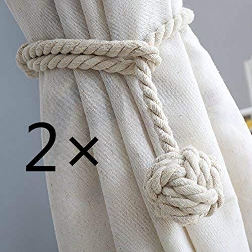 CHBOP 2 Stück Vorhang Zugband Gardine Gardinenhalter Vorhanghalter Raffhalter Holdback Gebinde Tie Band Tiebacks Handstricken Schnalle Baumwoll Seil mit Ball