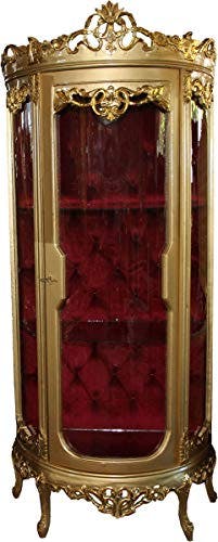 Casa Padrino Barock Vitrine Gold/Bordeaux H 205 cm, B 86 cm - Vitrinenschrank - Wohnzimmerschrank Glasvitrine - Antik Look