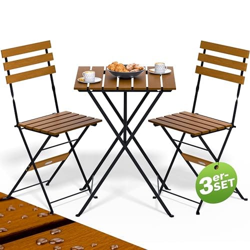 Casaria® Gartenmöbel Set Balkon 2 Personen Vollmontiert FSC®-Zertifiziert Wetterfest Holz Klappbar Garten Terrasse Akazie Metall Tisch 2 Stühle 3-TLG