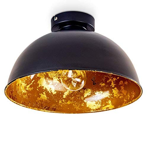 HOFSTEIN Deckenleuchte Nome, moderne Deckenlampe aus Metall in Schwarz/Gold, E27-Fassung, Spot im Retro/Vintage-Design mit Blattgoldoptik, ohne Leuchtmittel