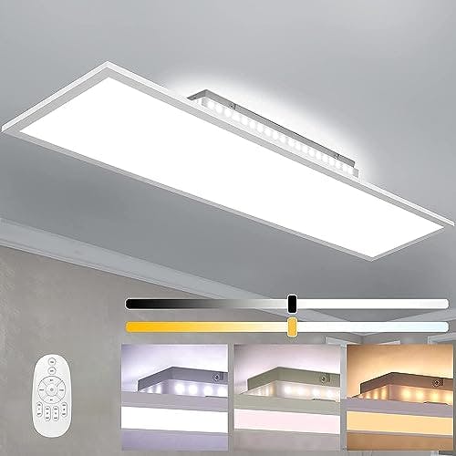 Dimmbar LED Deckenleuchte 100x25 cm, 40W Ultra Dünn Deckenlampe mit Backlight Fernbedienung, Hohe Helligkeit 2700K-6500K Warm Natur Kalt Weiß Licht Panel Lampe für Wohnzimmer Küche Werkstatt Büro