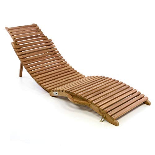 Divero Luxus Relaxliege Sonnenliege Strandliege Gartenliege aus Teak-Holz ehrfach verstellbar behandelt braun reine Handarbeit faltbar klappbar mit Tragegriff