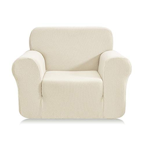 EBETA E Elastisch Sofa Überwürfe Sofabezug, Stretch Sofahusse Sofa Abdeckung Hussen für Sofa, Couch, Sessel 1 Sitzer (Cremefarbe, 85-115 cm)