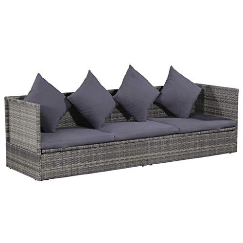 Festnight- Gartensofa Sofabett Lounge-Bett aus Poly Rattan | Gartenmöbel Sofagarnitur mit Sitzpolster 200 x 60 x 58 cm Grau und Dunkelgrau