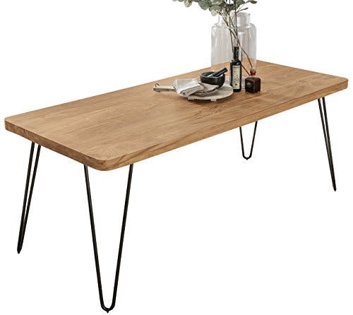 FineBuy Massiver Esstisch Harlem Akazie Massiv Holz, Esszimmertisch Massivholz mit Design Metall Beinen, Holztisch Tisch Esszimmer, Küchentisch