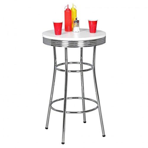 FineBuy American Diner Bartisch Ø60 Rund Höhe 100cm MDF/Aluminium | Retro Stehtisch USA in Weiß/Silber | Robuster Bistrotisch im Stil der 50er Jahre | Party Bar Möbel Tisch Untergestell