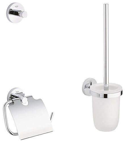 GROHE Essentials Accessoires Bath (WC-Set 3 in 1, Material: Glas / Metall) chrom, 40407001, Rund, Weiß