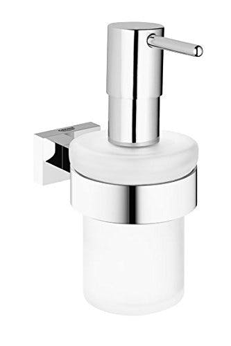 GROHE Essentials Cube - Seifenspender (mit Halter, verdeckte Befestigung, Material: Glas/Metall, langlebig), chrom, 40756001