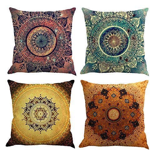 Gspirit 4 Stück Kissenbezug Indische Hippie Böhmischen Mandala Blume Dekorative Kissenhülle Baumwolle Leinen Werfen Sie Kissenbezüge 45x45 cm