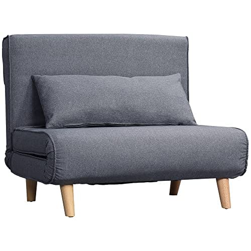 HOMCOM Einzelsofa Schlafsofa Sofabett Klappsofa verstellbar Rückenlehne Liege nordisch skandinavisch 25D Schaumstoff Haus Leinenimitat Tannenholz Grau 94 x 78 x 80 cm