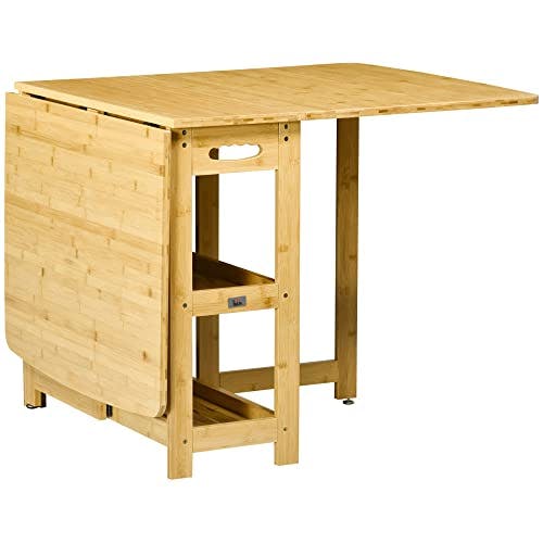 HOMCOM Esstisch Klapptisch Küchentisch mit Ablagefächer Esszimmertisch Kaffeetisch mit verstellbaren Füße für Küche Wohnzimmer Landhausstil Bambus Naturholz 149,5 x 80 x 73,5 cm