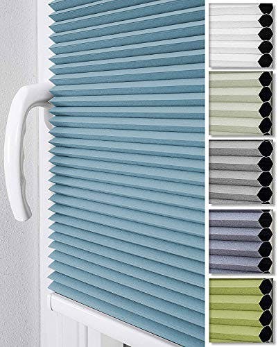 Home-Vision® Premium Doppelplissee Wabenplissee ohne Bohren mit Klemmfix (Weiß-Blau, B40cm x H120cm) Modern Klemmfix Blickdicht Plissee Sonnenschutz Hitzeschutz Jalousie für Fenster Thermo