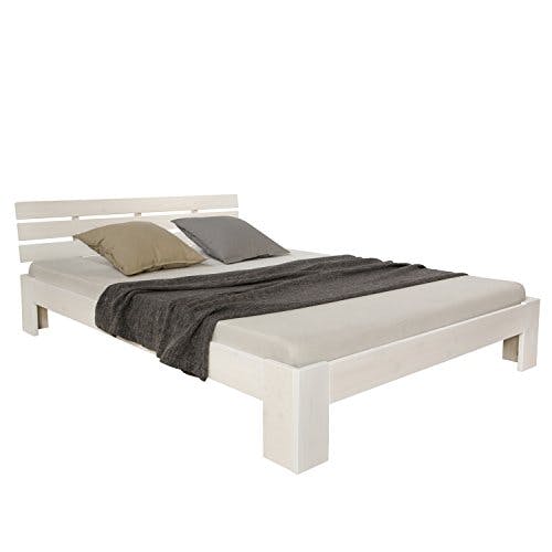 Homestyle4u 1892, Holzbett 120x200 cm Weiß Doppelbett mit Lattenrost Bett Kiefer Massivholz Schlafzimmer