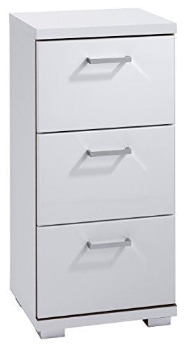 byLIVING Seitenschrank NEBRASKA in matt weiß Hochglanz weiß lackiert/Kleiner Badschrank mit 3 Schubladen und silberfarbenen Griffen/B 35,5, H 74, T 31,5 cm Nebraska 03