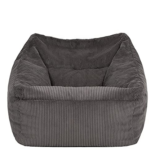 Icon Riesen Sitzsack Sessel „Morgan“, Anthrazitgrau, Cord XXL Sitzsack Erwachsene mit Füllung für das Wohnzimmer,Riesensitzsack XXL Flauschig Cord