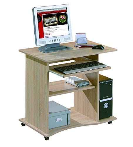 Inter Link – Schreibtisch – Laptoptisch – Computertisch - Auf Rollen – Ausziehbare Schublade – Mini Bürotisch – Laminatbeschichtet – 80 x 50 x 75cm - Sonoma Eiche Nachbildung– Durini