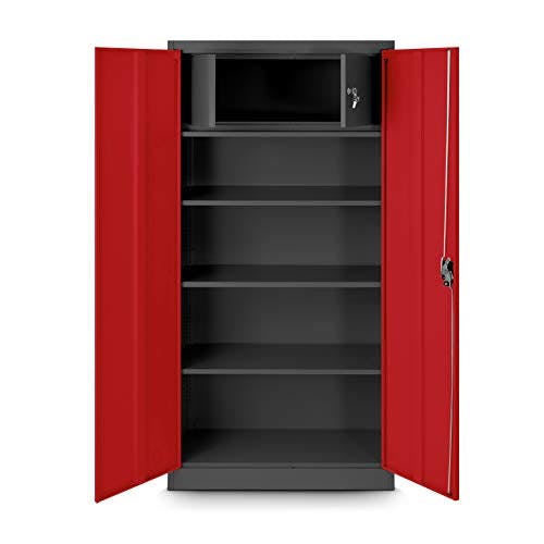 Aktenschrank mit Geheimfach C001D Metallschrank Büroschrank Stahlblech Pulverbeschichtung 185 cm x 90 cm x 45cm (anthrazit/rot)