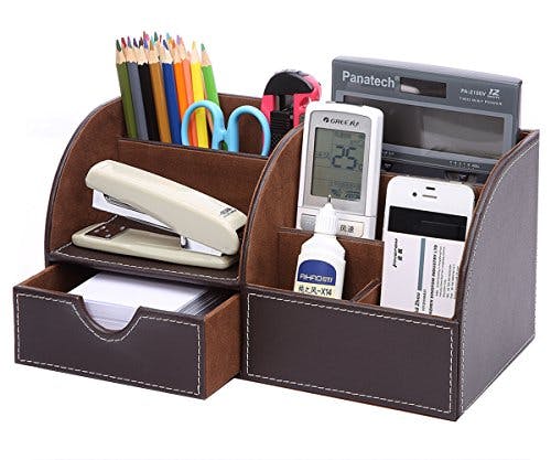 KINGFOM Büro Schreibtisch Organizer Ordnungssystem Tisch Organizer PU Leder Stiftehalter Stiftebox Stifteköcher Multifunktionale Bürobedarf