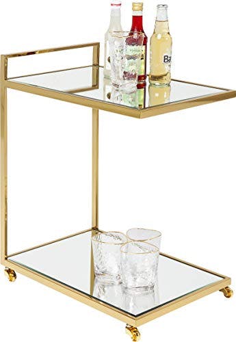 Kare Design Servierwagen Classy, Getränkewagen, Barwagen, Rollwagen, Serviertisch, Tischplatte aus Glas, zwei Ablagemöglichkeiten, Wohnzimmer, Gold (H/B/T) 64x50x33cm