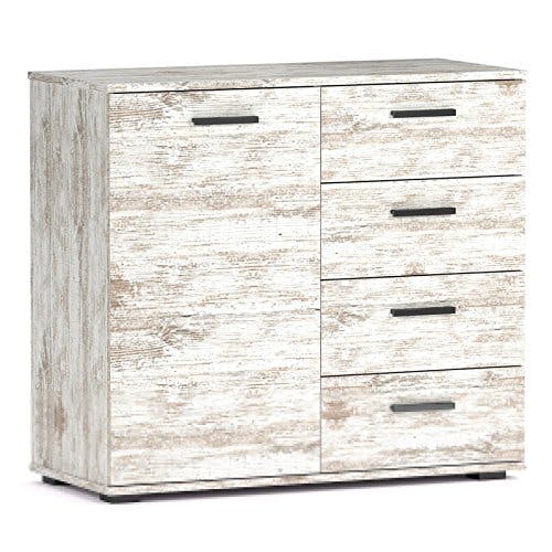 Kommode Sideboard Schrank Chicago Shabby Chic, mit Tür und 4 Schubladen, Vintage Look Highboard