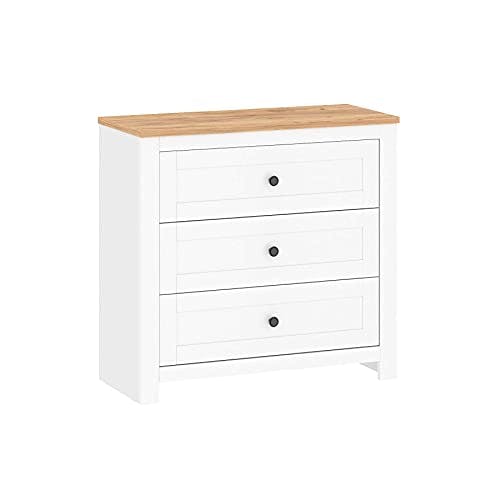 Target Home Sideboard Kommode mit DREI Schubladen Schrank Weiß Eiche Gold Landhaus Stil Anrichte (93.7x40.7x89.4)