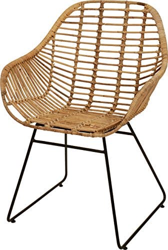 Korb-Sessel Retro-Stil Rattan Club-Sessel 50er Eisen-Gestell Korbstuhl mit Armlehne Lounge Esszimmer-Sessel