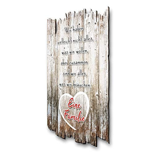 Kreative Feder Wandbild Familie Holzschild mit Spruch und Motiv Shabby Chic Landhaus Stil stilvolle Dekoration für Zuhause Familie und Freunde ca. 30x20 cm