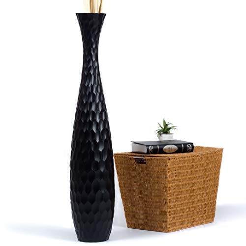 Leewadee Große Deko Bodenvase Für Dekozweige, Hohe Standvase Für Pampasgras, Design Holzvase, 110 cm, Schwarz