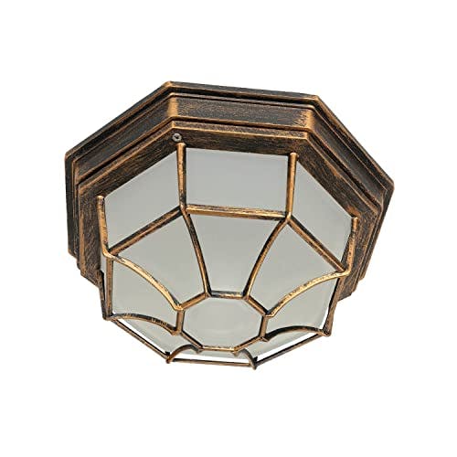 Licht-Erlebnisse Deckenleuchte Aluminium Glas in Kupfer Antik IP44 Terrasse Balkon L:27 cm E27 Maritim Rustikal blendarme Außen Deckenlampe MILANO