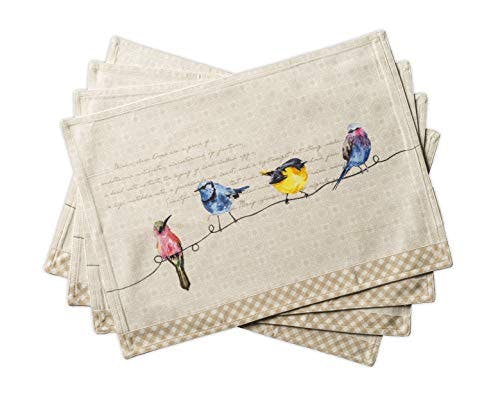 Maison d'Hermine Tischsets, 100% Baumwolle, 4er-Set, 33 cm x 48 cm, dekorative, waschbare Ostern Tischsets für Abendessen, Camping, Birdies On Wire – Frühling/Sommer