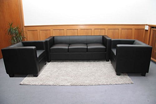 Mendler 3-1-1 Sofagarnitur Couchgarnitur Loungesofa Lille - Kunstleder, schwarz