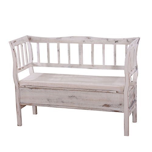 Mendler Sitzbank T207, Bank Truhenbank Holzbank Aufbewahrungstruhe, Staufach Kissen Holz 119cm - weiß, Shabby