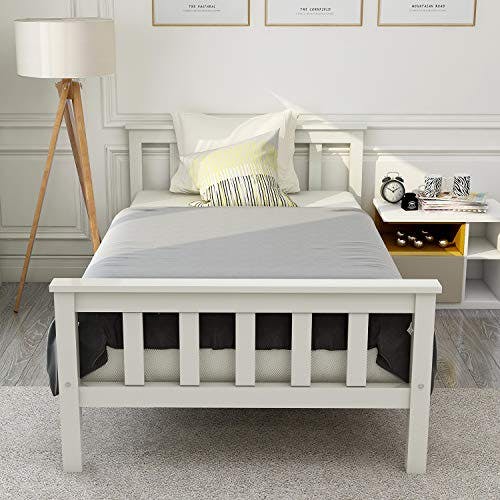 ModernLuxe- Kinderbett Einzelbett/Doppelbett Holzbett Bettgestell mit Lattenrost und Kopfteil Massivholzbett Kiefer Gästebett Bett Jugendbett