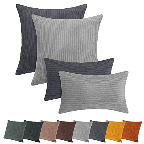 Monsera 4er Set Cord Kissen 2X 50x50 + 2X 30x50, Couchkissen mit Füllung und Bezug, Kissen Cord, samtig weich und dekorativ, modische Cord Optik, Couch Kissen Set mit Füllung, Kissen Deko (Marbella)