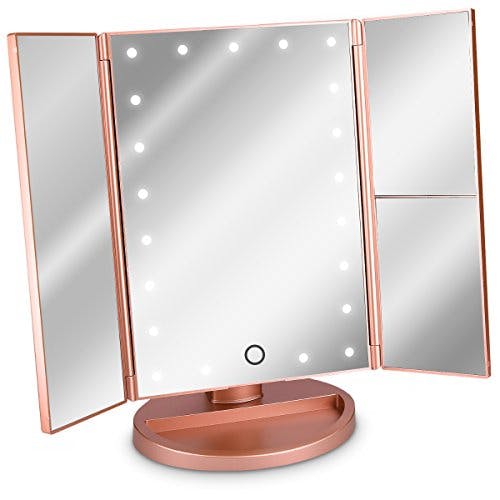 Navaris LED Kosmetikspiegel Faltbarer Standspiegel - beleuchteter Schminkspiegel Make Up Spiegel 2-Fach 3-Fach Vergrößerungsspiegel - in Rosegold