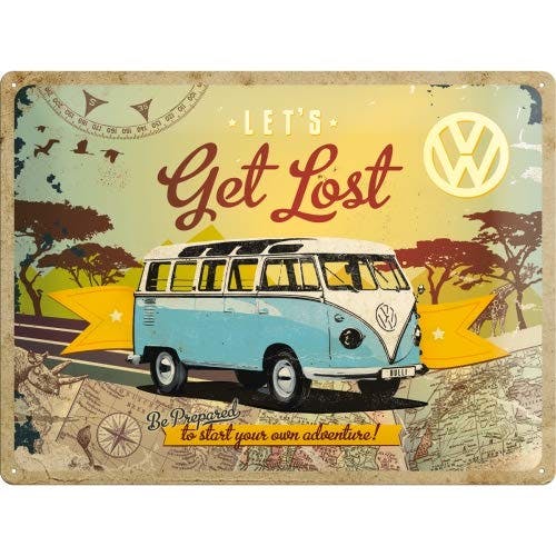 Nostalgic-Art Retro Blechschild, 30 x 40 cm, VW Bulli – Let's Get Lost – Volkswagen Bus Geschenk-Idee, aus Metall, Vintage Design